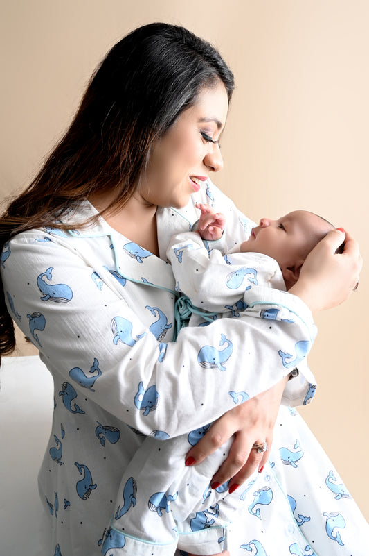 Peaceful Whales Matching Mommy & Baby Sleepwear