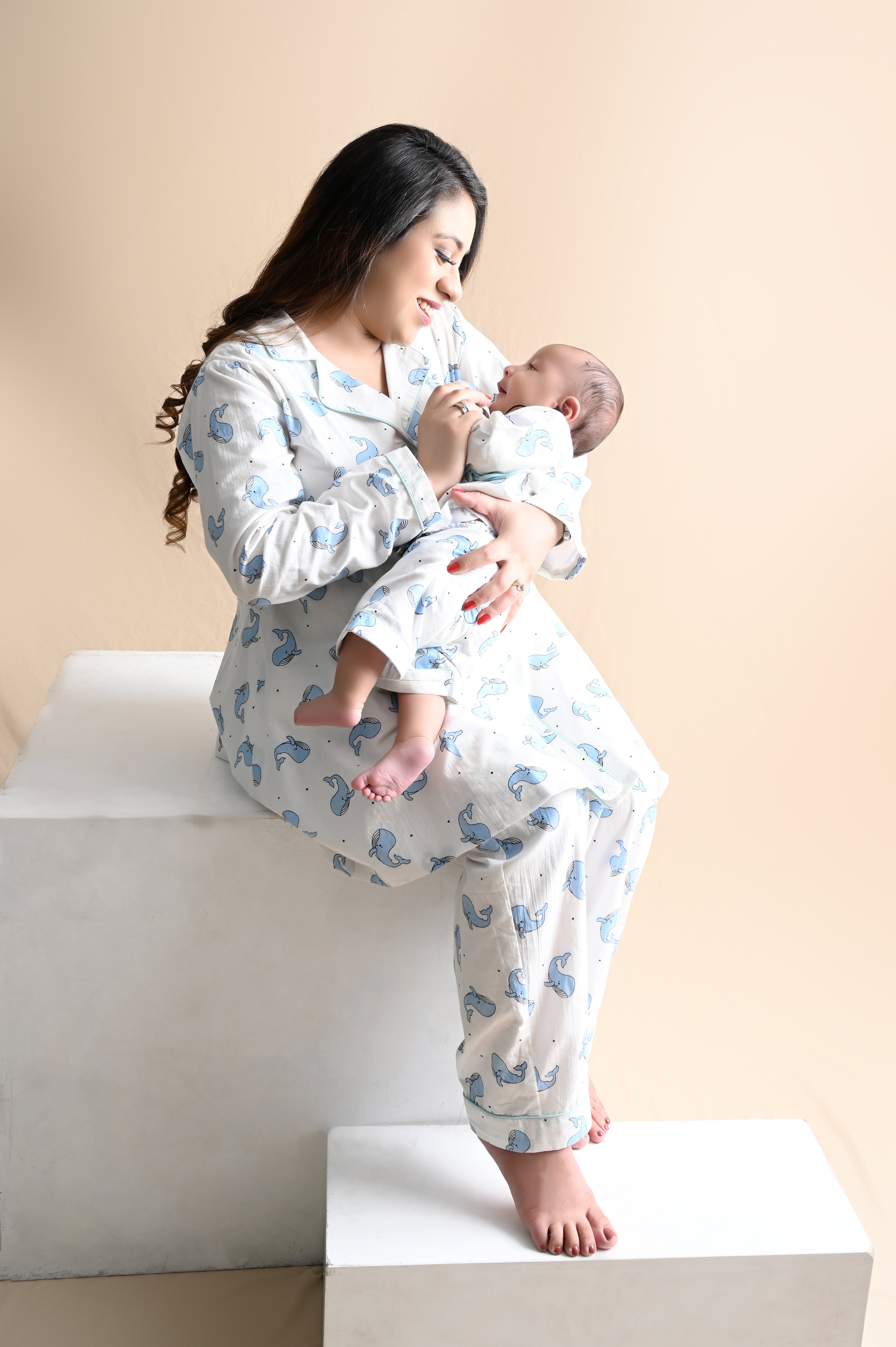 Peaceful Whales Matching Mommy Baby Sleepwear