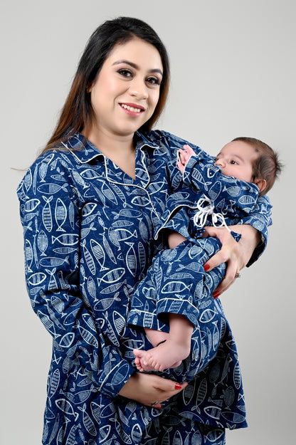 Dreamy Blue Matching Mommy and Baby Sleepwear