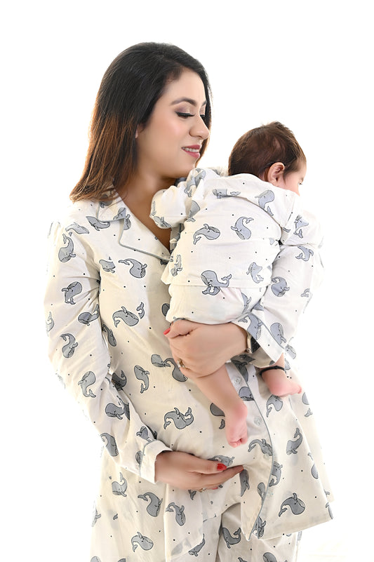 Peaceful Whales Matching Mommy & Baby Sleepwear